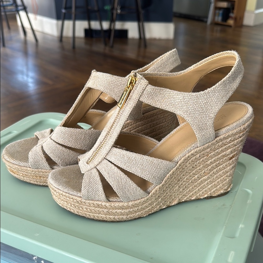 Women's Beige Linen Wedge Sandals - Michael Kors